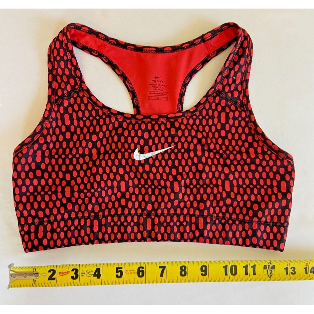 Nike Dri-Fit Sports Bra Womens Medium M Red Black Polka Dot Pattern Racerback